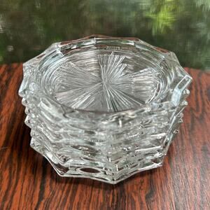 Vintage French Riem Glass Coasters Set of 6 – Starburst Cut Design Tableware